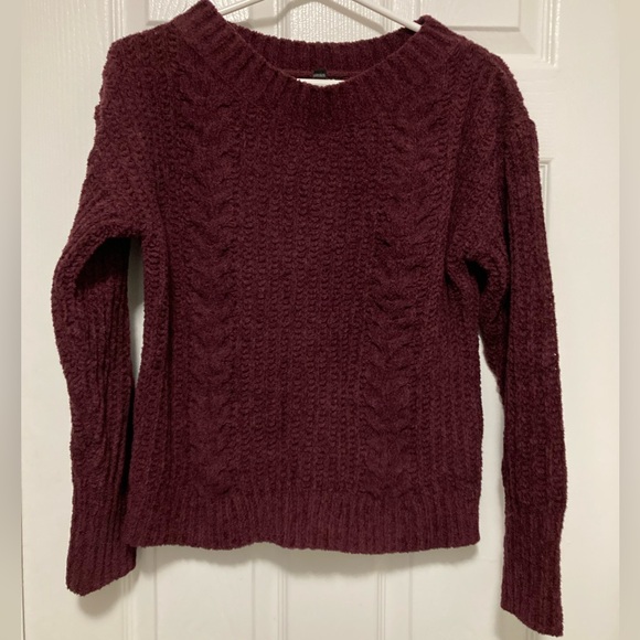 Express Burgundy Maroon Women’s Chenille Cable Knit Sweater - Picture 1 of 5